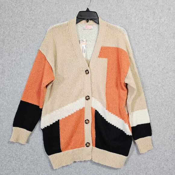C+D+M NEW Sweater Size S Womens Orange Black Tan Button Cardigan Long Sleeve - Picture 1 of 13